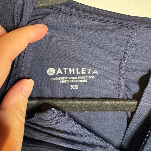 Athleta navy blue marled quarter zip long sleeve top - Picture 3 of 5